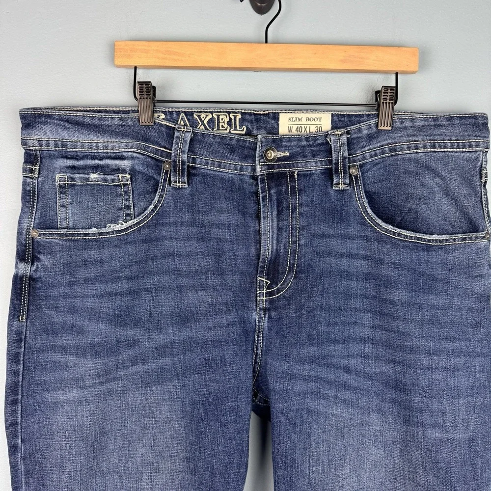 TK Axel Slim Boot Cut Jeans Thick Stitch Medium Blue‎ Jeans Men's Size 40x30